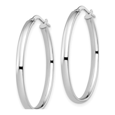 10K White Gold Oval Hoop Earrings – view 3