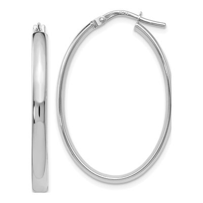 10K White Gold Oval Hoop Earrings