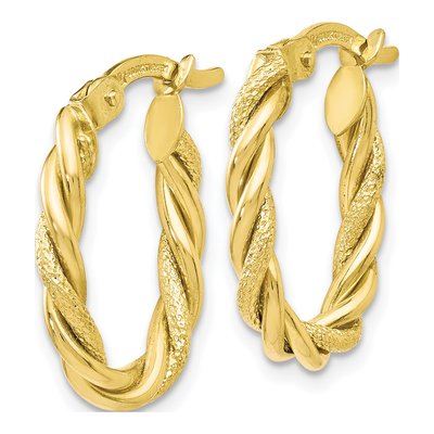 10K Yellow Gold 18mm Textured Hoop Earrings – view 3