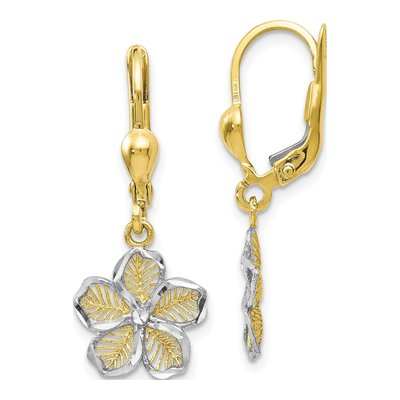 10K Yellow Gold Filigree Flower Leverback Earrings