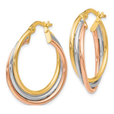 10K Tri-Color Gold 26mm Twisted Hoop Earrings – view 3