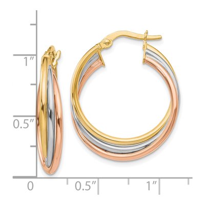 10K Tri-Color Gold 26mm Twisted Hoop Earrings – view 5