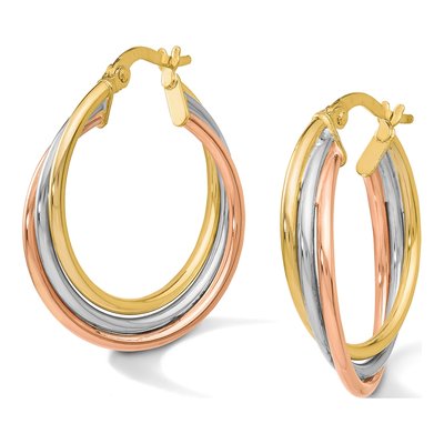 10K Tri-Color Gold 26mm Twisted Hoop Earrings – view 6