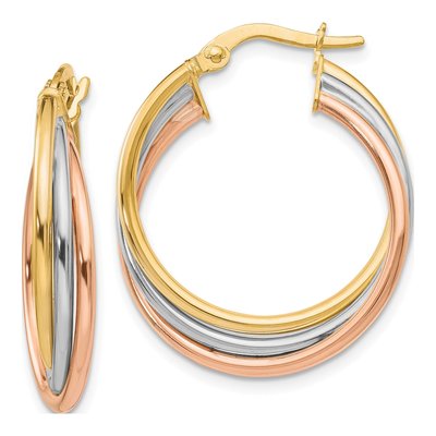 10K Tri-Color Gold 26mm Twisted Hoop Earrings