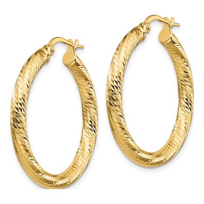 10K Yellow Gold 25mm Diamond-Cut Round Hoop Earrings – view 3