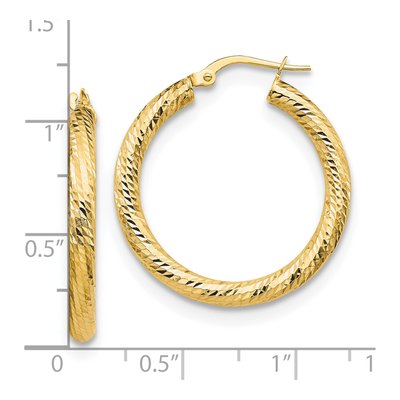 10K Yellow Gold 25mm Diamond-Cut Round Hoop Earrings – view 5