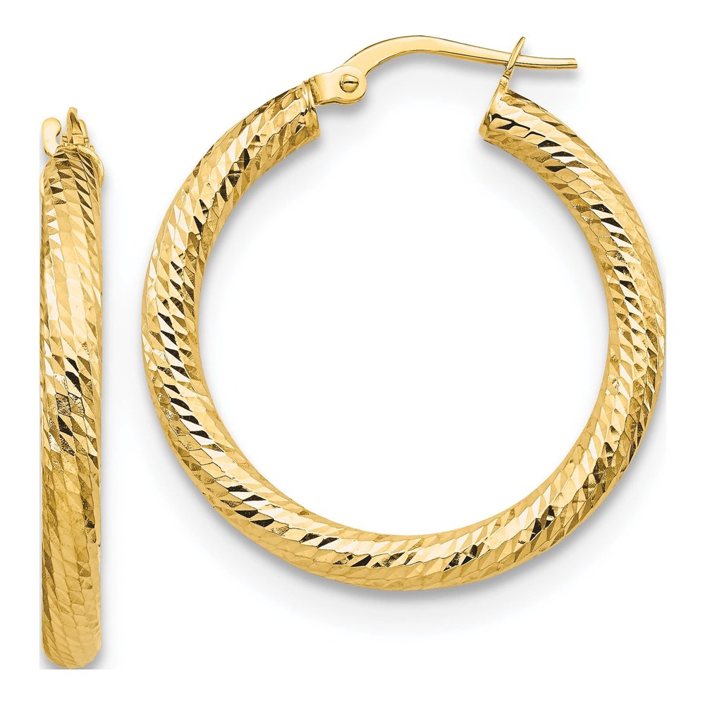10K Yellow Gold Diamond-Cut Round Hoop Earrings