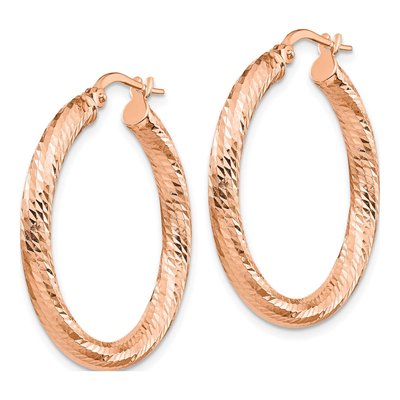 10K Rose Gold 28mm Diamond-Cut Hoop Earrings – view 3