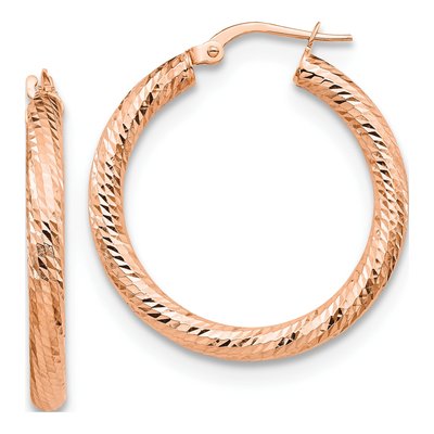 10K Rose Gold 28mm Diamond-Cut Hoop Earrings