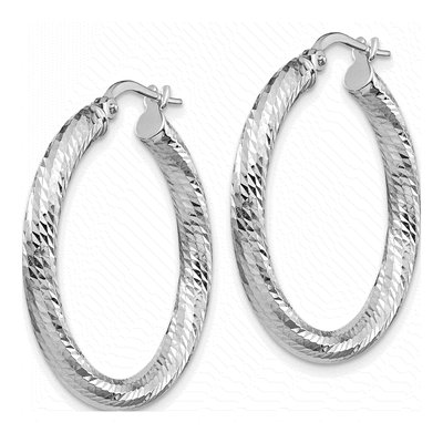 10K White Gold 28mm Diamond-Cut Round Hoop Earrings – view 3