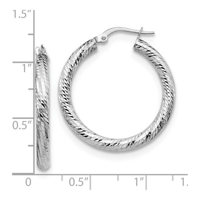 10K White Gold 28mm Diamond-Cut Round Hoop Earrings – view 5