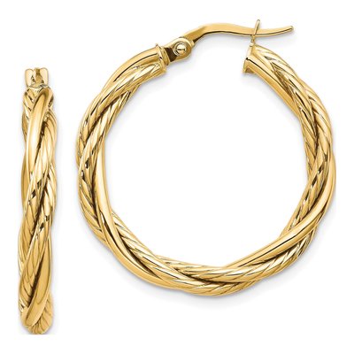 10K Yellow Gold 26mm Twisted Hoop Earrings