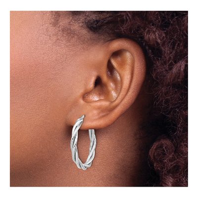 10K White Gold 27mm Twisted Hoop Earrings – view 4