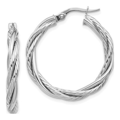 10K White Gold 27mm Twisted Hoop Earrings