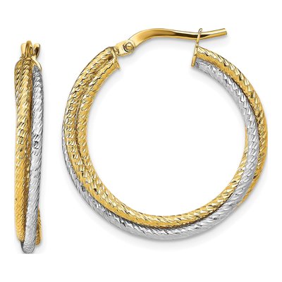 10K Yellow Gold 9.71mm Diamond-Cut Hoop Earrings