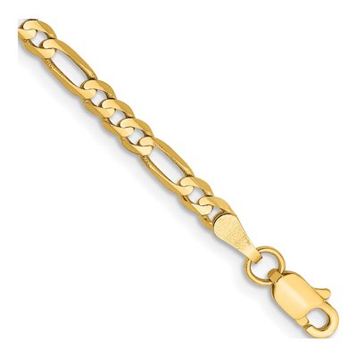 10K Yellow Gold 3mm Concave Figaro Chain Anklet