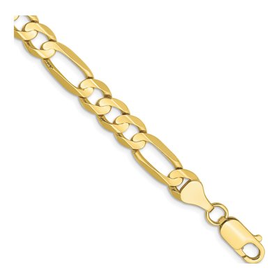 10K Yellow Gold 6.75mm Open Concave Figaro Chain Bracelet