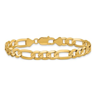 10K Yellow Gold 7.5mm Concave Open Figaro Chain Bracelet – view 3
