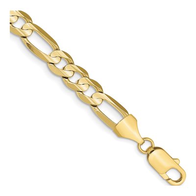 10K Yellow Gold 7.5mm Concave Open Figaro Chain Bracelet