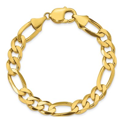 10K Yellow Gold 10mm Concave Open Figaro Chain Bracelet – view 4