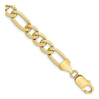 10K Yellow Gold 10mm Concave Open Figaro Chain Bracelet