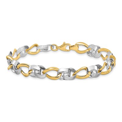 10K Two-Tone Gold 7mm Hollow Diamond-Cut Link Chain Bracelet – view 3