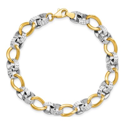 10K Two-Tone Gold 7mm Hollow Diamond-Cut Link Chain Bracelet – view 5