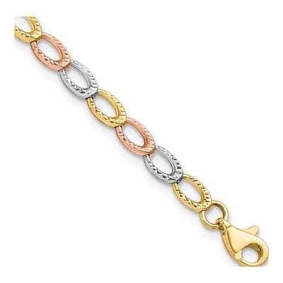 10K Tri-Color Gold Diamond-Cut Bracelet