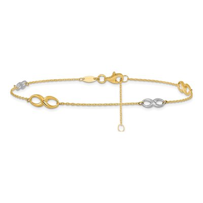 10K Two-Tone Gold Infinity Station Anklet – view 3