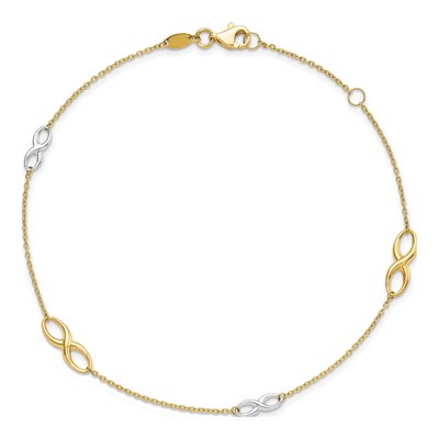 10K Two-Tone Gold Infinity Station Anklet – view 5