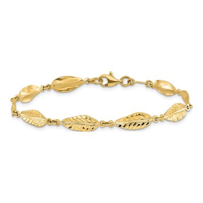 10K Yellow Gold 6mm Leaf Link Chain Bracelet – view 3