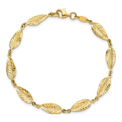 10K Yellow Gold 6mm Leaf Link Chain Bracelet – view 5