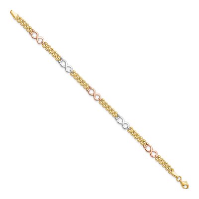 10K Tri-Color Gold 5mm Reversible Infinity Link Chain Bracelet – view 2