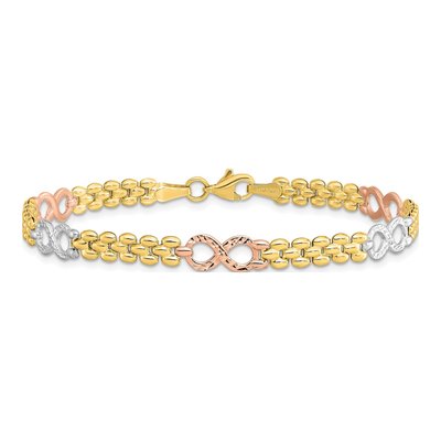10K Tri-Color Gold 5mm Reversible Infinity Link Chain Bracelet – view 3