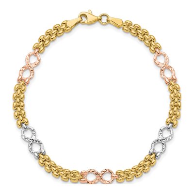 10K Tri-Color Gold 5mm Reversible Infinity Link Chain Bracelet – view 4