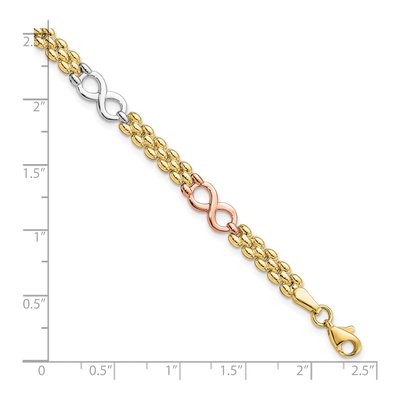10K Tri-Color Gold 5mm Reversible Infinity Link Chain Bracelet – view 5