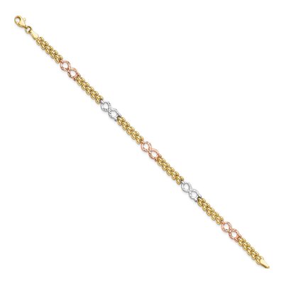 10K Tri-Color Gold 5mm Reversible Infinity Link Chain Bracelet – view 6