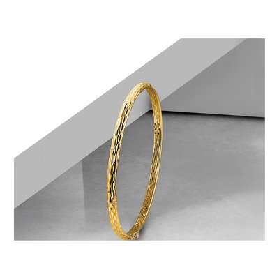 10K Yellow Gold Diamond-Cut Hinged Bangle Bracelet – view 4