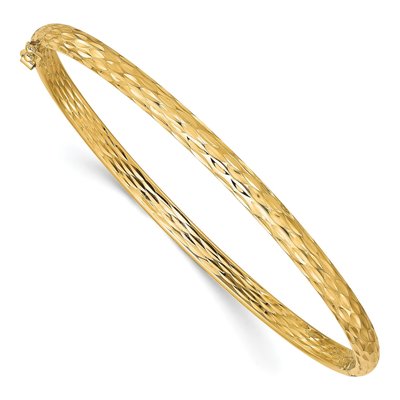 10K Yellow Gold Diamond-Cut Hinged Bangle Bracelet