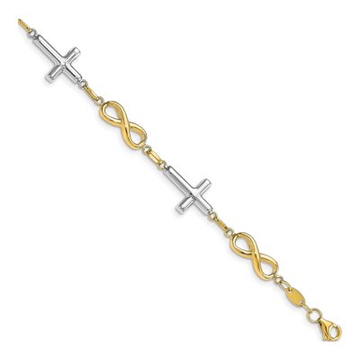 10K Two-Tone Gold Cross Infinity Bracelet