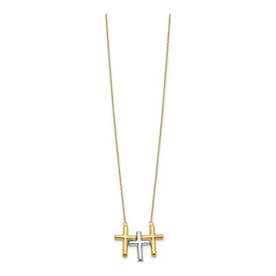 10K Two-Tone Gold 3-Cross Pendant Necklace – view 3