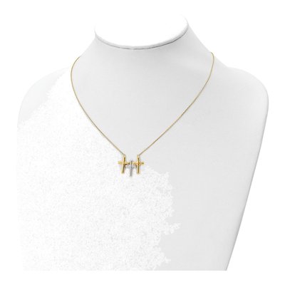 10K Two-Tone Gold 3-Cross Pendant Necklace – view 4