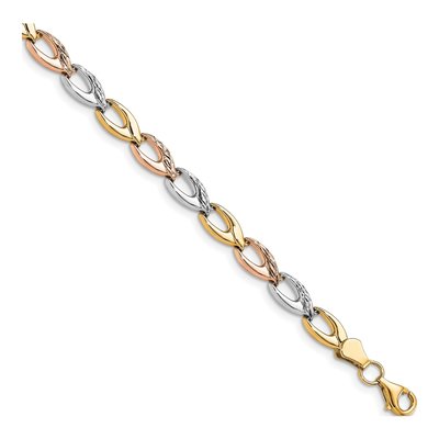 10K Tri-Color Gold Diamond-Cut Bracelet