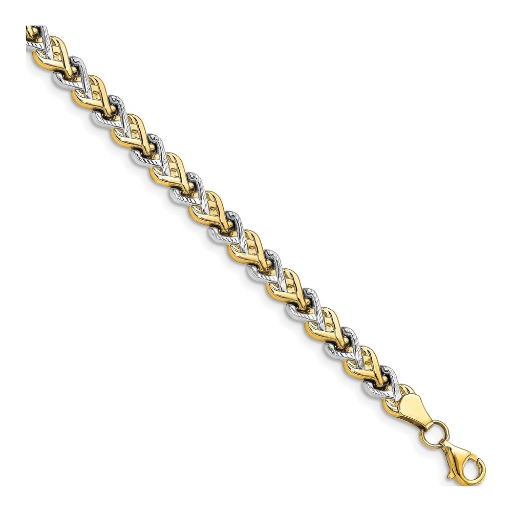 10K Yellow Gold Diamond-Cut Bracelet, Rhodium-Plated, 7.5 in