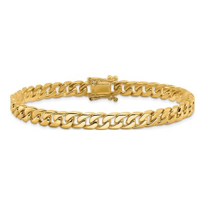10K Yellow Gold 6.8mm Beveled Flat Curb Chain Bracelet – view 4