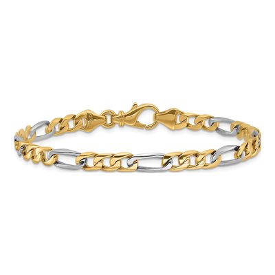 10K Two-Tone Gold 5.8mm Figaro Fancy Link Chain Bracelet – view 4
