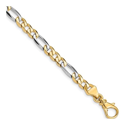 10K Two-Tone Gold 5.8mm Figaro Fancy Link Chain Bracelet