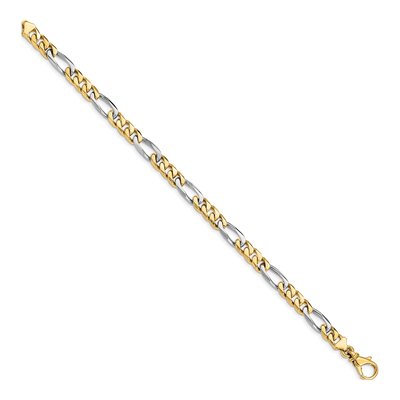 10K Two-Tone Gold 6.1mm Figaro Fancy Link Chain Bracelet – view 3