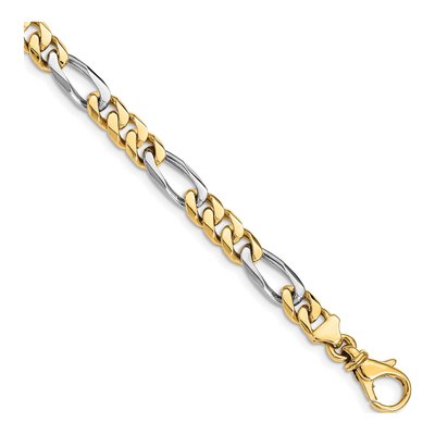 10K Two-Tone Gold 6.1mm Figaro Fancy Link Chain Bracelet