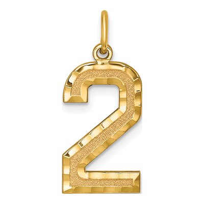 10K Yellow Gold Diamond-Cut Number 2 Charm